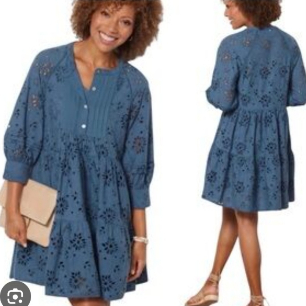 Nordstrom Blue A-Line Dress with Mandarin Collar